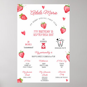 Strawberry First Birthday Milestone Poster