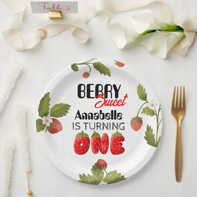 Strawberry First Birthday  Paper Plate (Wedding)