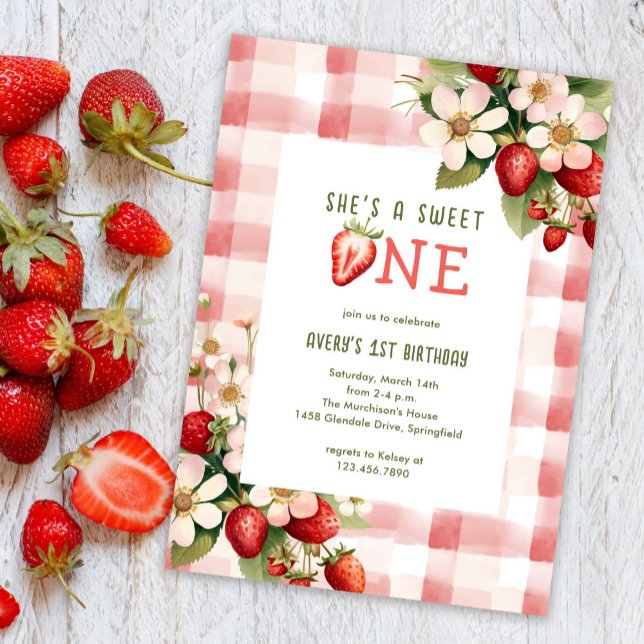 Strawberry First Birthday Party Berry Invitation (Creator Uploaded)
