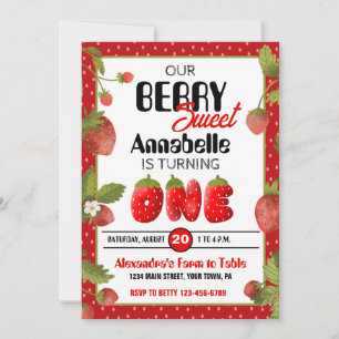 Strawberry First Birthday Party Invitation