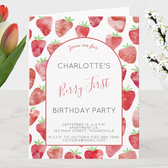 Strawberry First Birthday Party Invitation (Creator Uploaded)