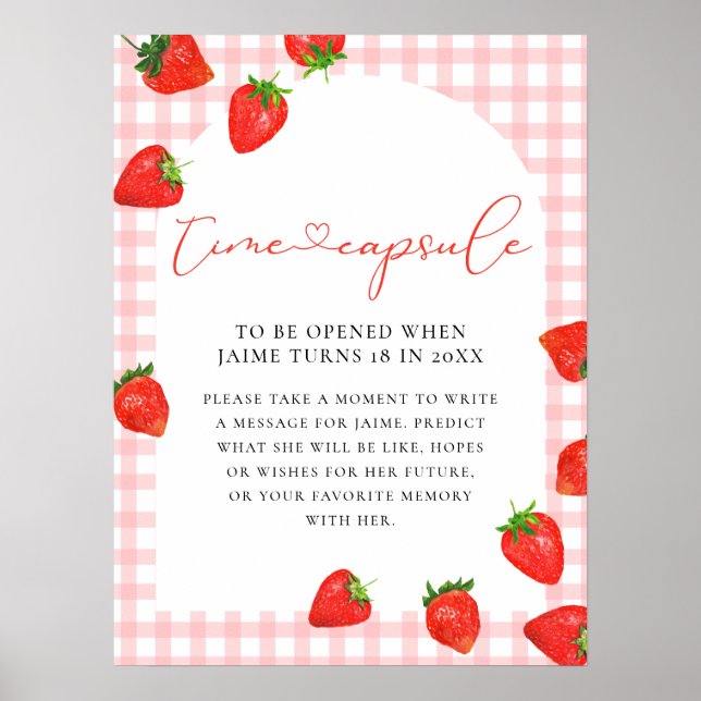Strawberry First Birthday Pink Berry Time Capsule Poster (Front)