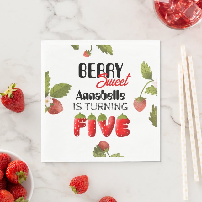 Strawberry Five Birthday Napkin (Insitu)