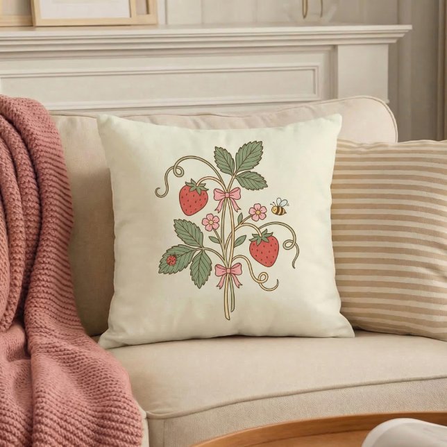 Strawberry Floral Garden Throw Pillow (Creator Uploaded)
