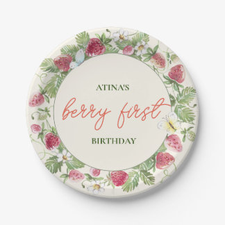 Strawberry Floral Girl Berry First Birthday Paper Plate