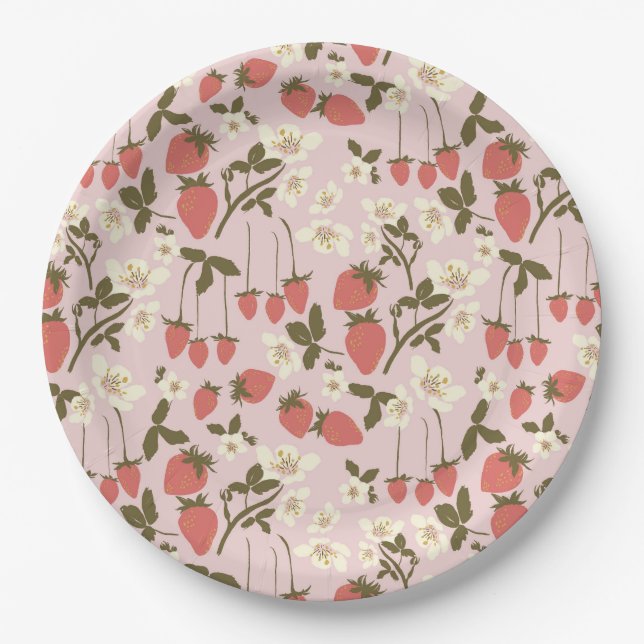 Strawberry Floral Paper Plate (Front)