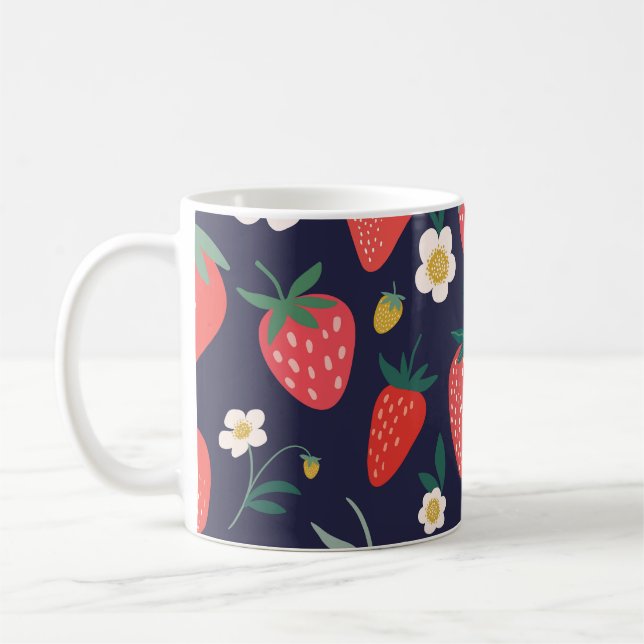 Strawberry Flowers & Fruits: Decorative Pattern Coffee Mug (Left)