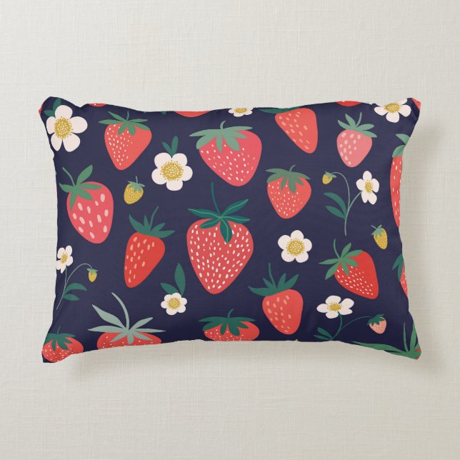 Strawberry Flowers & Fruits: Decorative Pattern Cushion (Front)