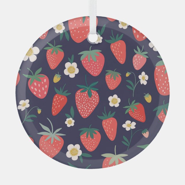 Strawberry Flowers & Fruits: Decorative Pattern Glass Tree Decoration (Front)