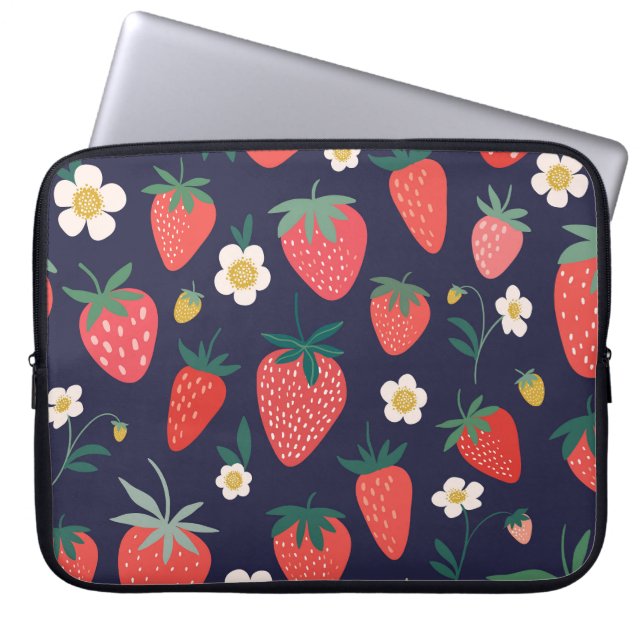 Strawberry Flowers & Fruits: Decorative Pattern Laptop Sleeve (Front)