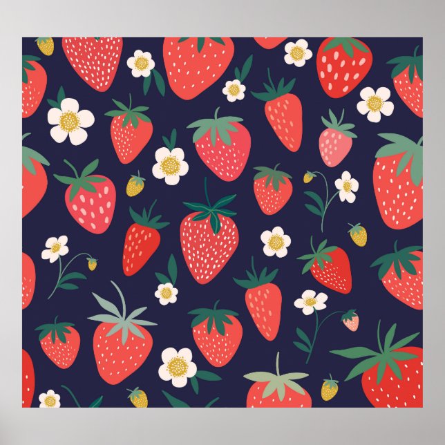 Strawberry Flowers & Fruits: Decorative Pattern Poster (Front)