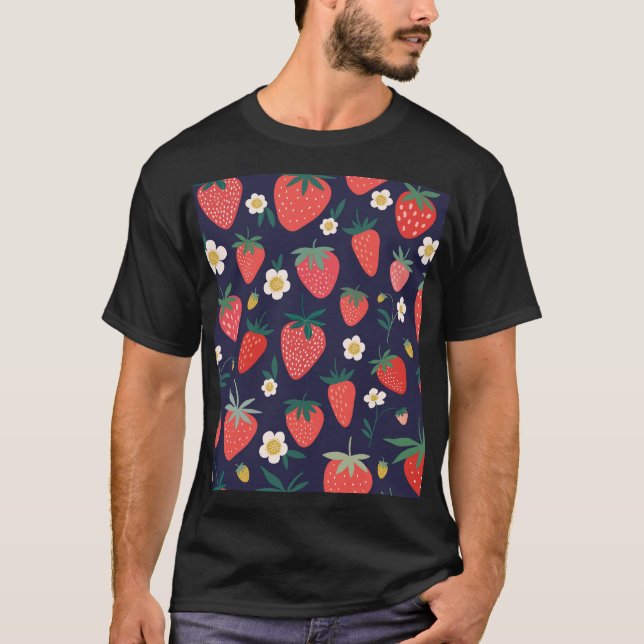 Strawberry Flowers & Fruits: Decorative Pattern T-Shirt (Front)