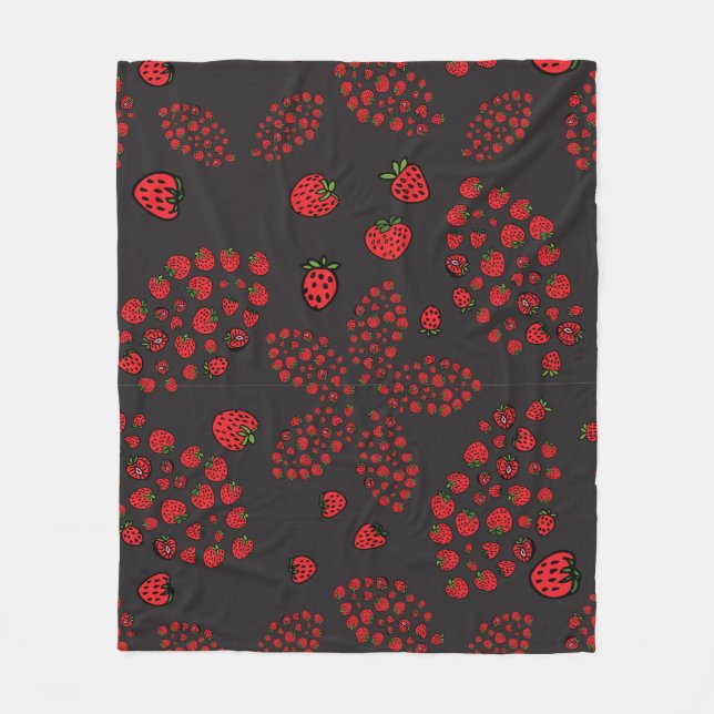 strawberry flowers on black fleece blanket (Front)