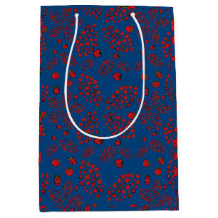 strawberry flowers on blue medium gift bag