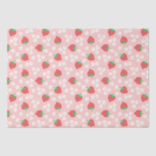 Strawberry Flowers Pink Pattern Tissue Paper