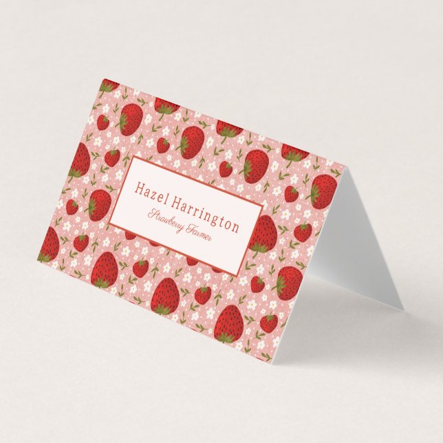 Strawberry Folded Business Card Customisable Cute (Front)