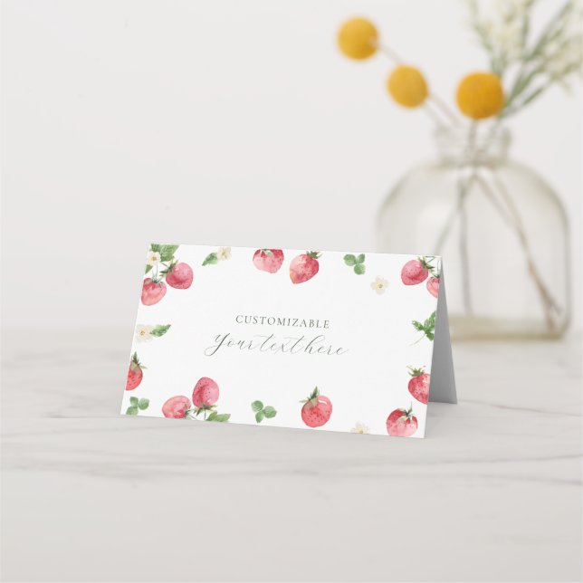 Strawberry Food Label Place Card Tent Card (Front)