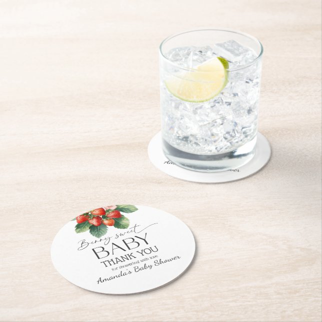 Strawberry Fresh Market Berry Sweet Baby Shower Round Paper Coaster (Insitu)