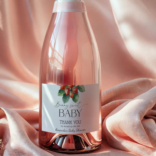 Strawberry Fresh Market Berry Sweet Baby Shower Sparkling Wine Label (Creator Uploaded)