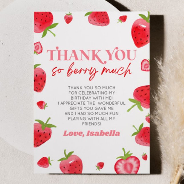 Strawberry Fruit Berry Sweet Birthday Party Thank You Card (Creator Uploaded)