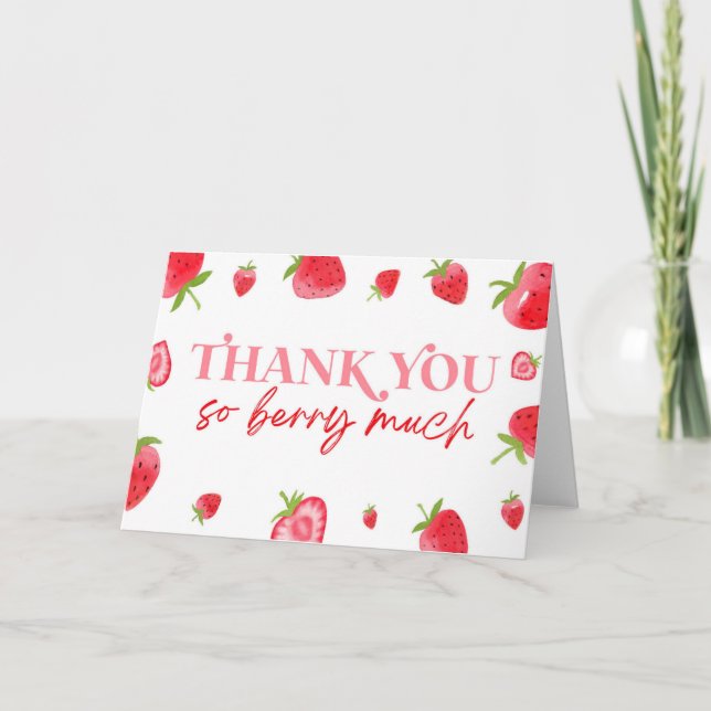 Strawberry Fruit Berry Sweet Pink Red Foldable Thank You Card (Front)