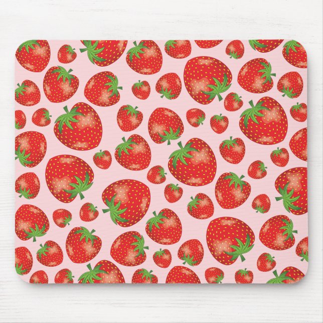 Strawberry Fruit Illustration Pattern On Pink Mouse Pad (Front)