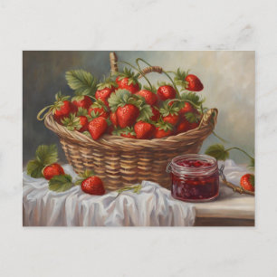 Strawberry Fruit in a Basket and Strawberry Jam  Postcard