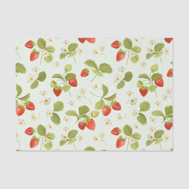 Strawberry Fruit, Leaves and Flowers  Tissue Paper (Front)