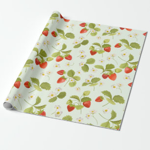 Strawberry Fruit, Leaves and Flowers  Wrapping Paper
