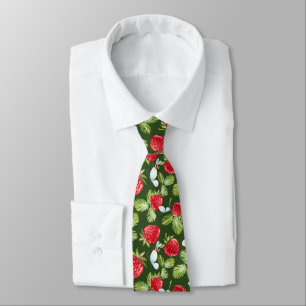 Strawberry Fruit, Leaves and Honey Bee Tie