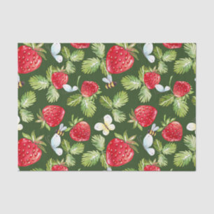 Strawberry Fruit, Leaves and Honey Bees Tissue Paper