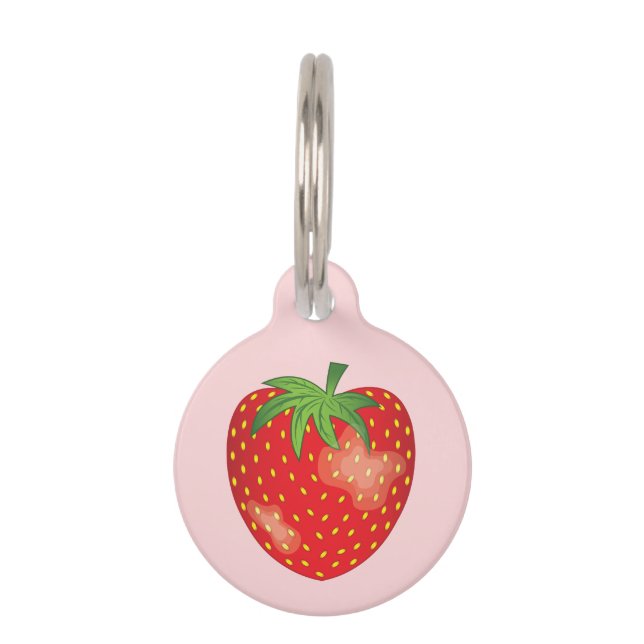 Strawberry Fruit On Pink With Pet's Info Pet Tag (Front)