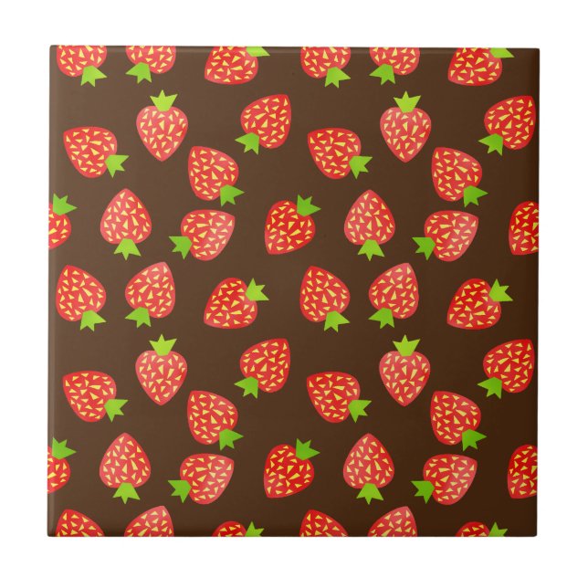 Strawberry Fruit Pattern Pretty Brown or Custom Tile (Front)