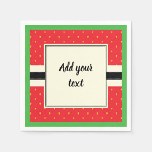 Strawberry fruit red green text space napkin