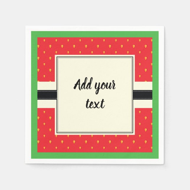 Strawberry fruit red green text space napkin (Front)