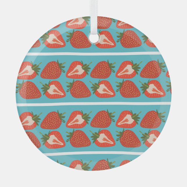 Strawberry Fruit: Seamless Repeat Pattern. Glass Tree Decoration (Front)