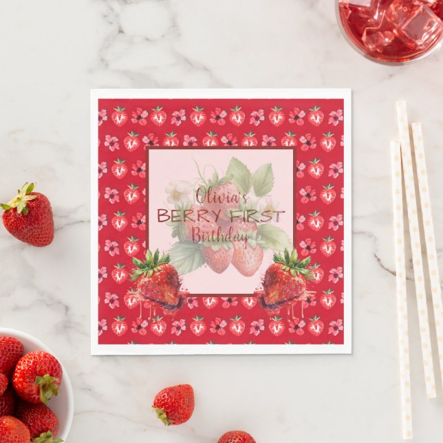 Strawberry Fruit Very First Birthday  Napkin (Insitu)