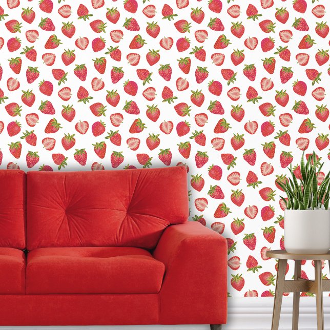 Strawberry fruit wallpaper (Strawberry pattern red wallpaper)