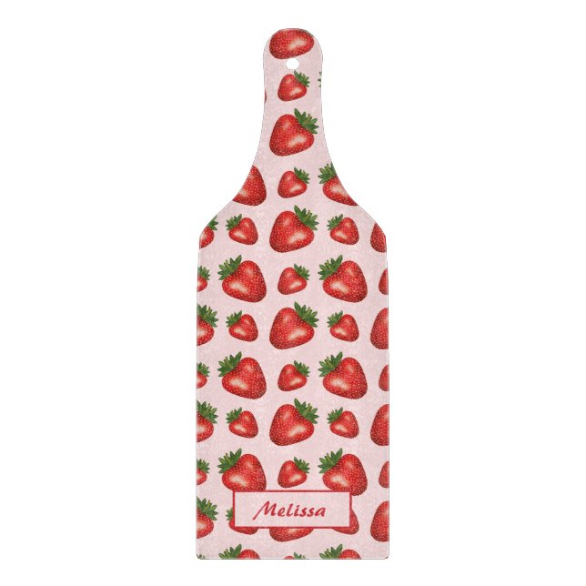 Strawberry Fruits Pattern On Pink With Custom Name Cutting Board (Front)