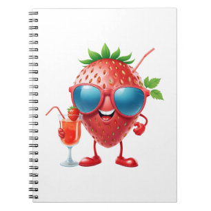Strawberry Fun Cheerful Vacation Tropical Drink Notebook