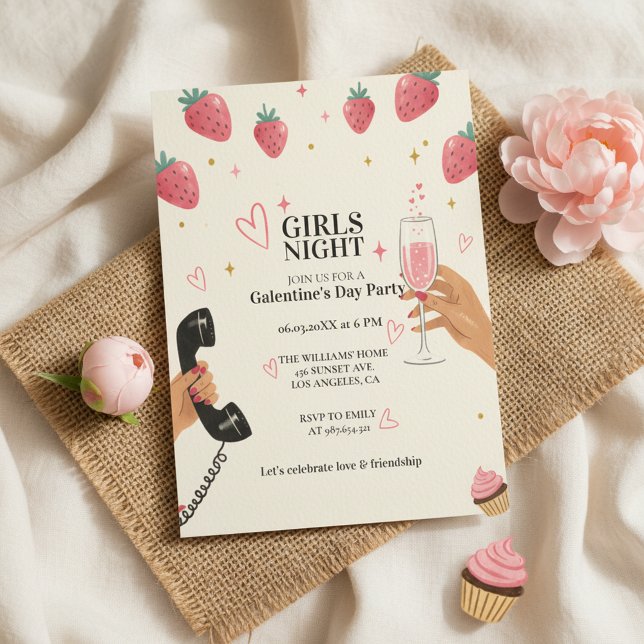 Strawberry Galentine's Girls Night Party  Invitation (Creator Uploaded)