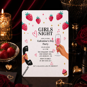 Strawberry Galentine's Girls Night Party Invitation