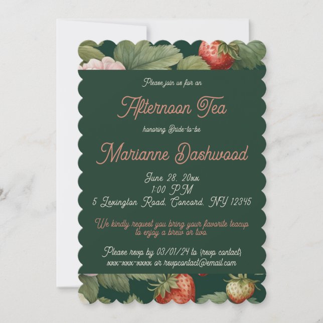 Strawberry Garden Afternoon Tea Bridal Shower Invitation (Front)