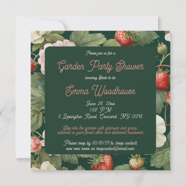 Strawberry Garden Party Bridal Shower Invitation (Front)