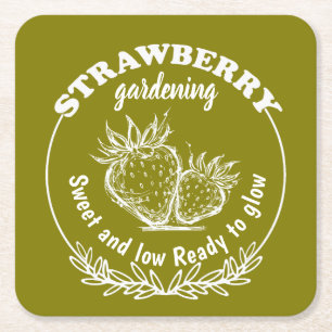 strawberry gardening square paper coaster