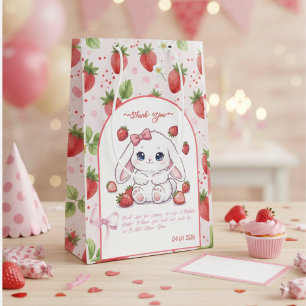 Strawberry Gaze Bunny - Adorable Anime Eyes and Ri Medium Gift Bag