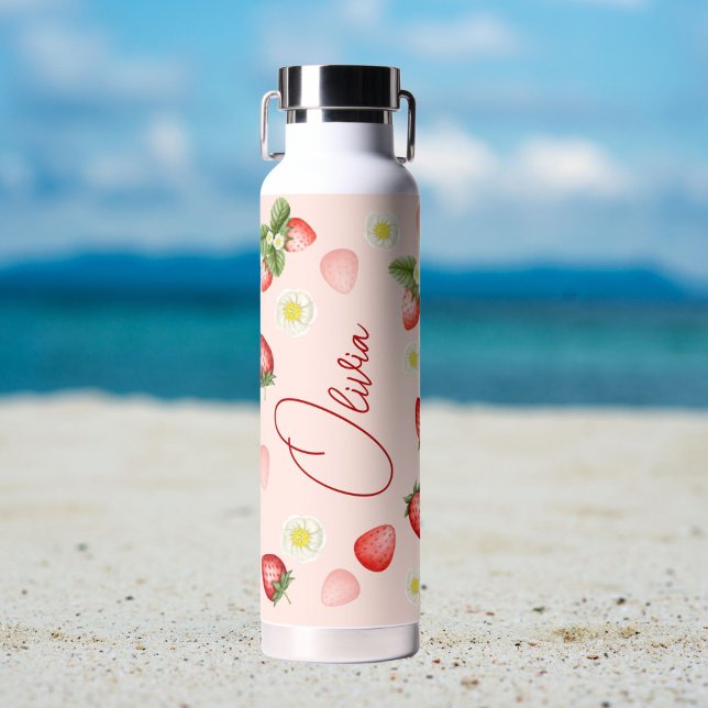 Strawberry gifts personalised name water bottle (Strawberry themed personalized water bottle gift for girls, bridesmaid gifts, birthday gifts)