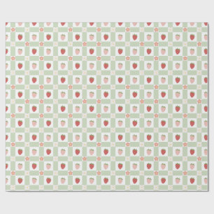 Strawberry Gingham Berry Happy Birthday Wrapping Paper