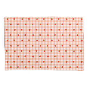 Strawberry Gingham Check Salmon Pink Pillowcase