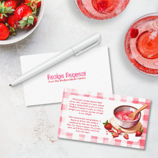 Strawberry Gingham Recipe Request Bridal Shower Enclosure Card
